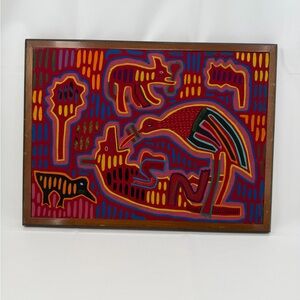 Mola Textile Birds Animals Kuna Tribe Panama Folk Art Applique Handmade Framed